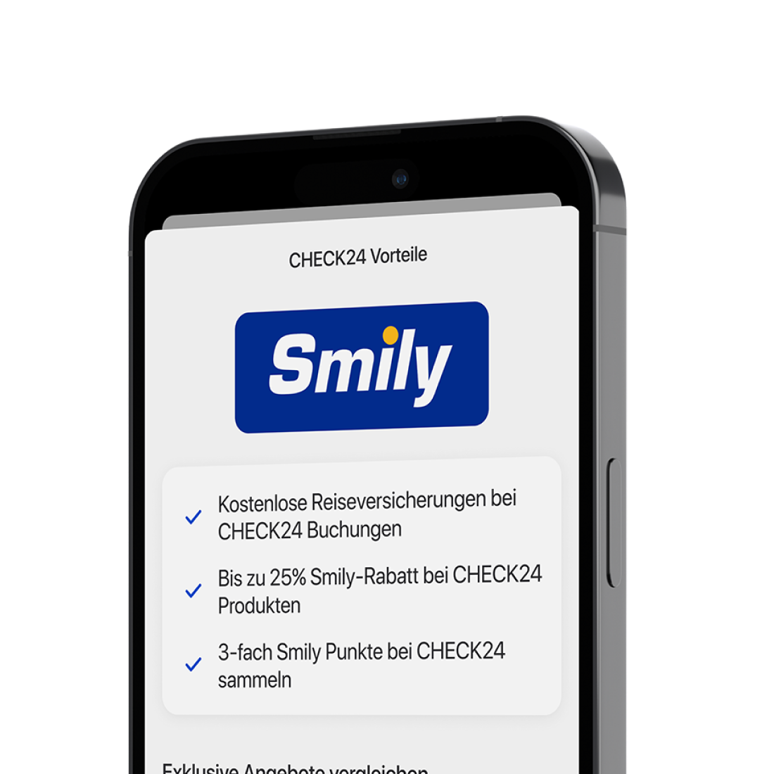 Ein Smartphone zeigt das CHECK24 Smily Logo